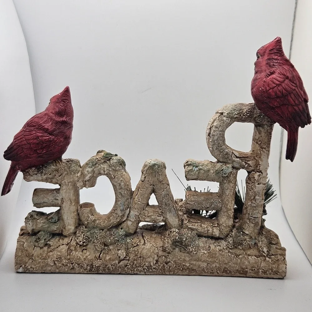 Rustic Peace On Earth Cardinal Christmas Table Decor Figurine‎ Woodland Bird